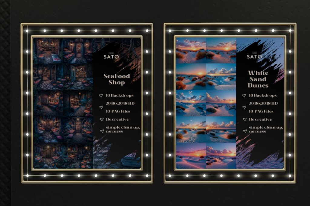 SeaFood Shop Backdrop Textures &amp; White Sand Dunes Backdrop Textures, L$180 each