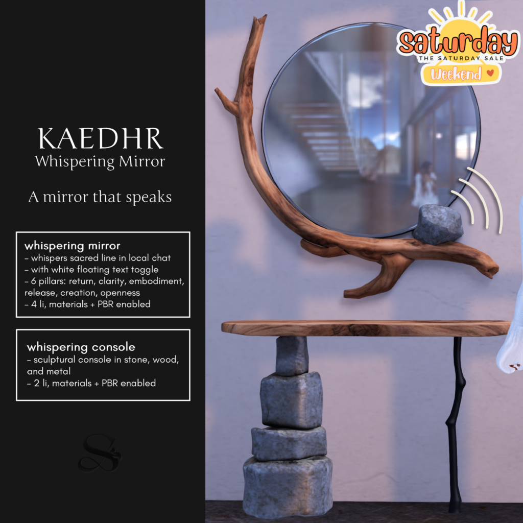Kaedhr Whispering Mirror Decor Set	&lt;a href=&quot;http://maps.secondlife.com/secondlife/Calvelo/192/248/21&quot;&gt;Teleport&lt;/a&gt;