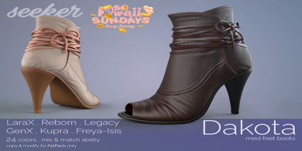 Dakota Boots - BellezaOG/GenX/Inithium/Legacy/MaitreyaX/Reborn	&lt;a href=&quot;https://maps.secondlife.com/secondlife/Taejin/201/79/2004&quot;&gt;Teleport&lt;/a&gt;