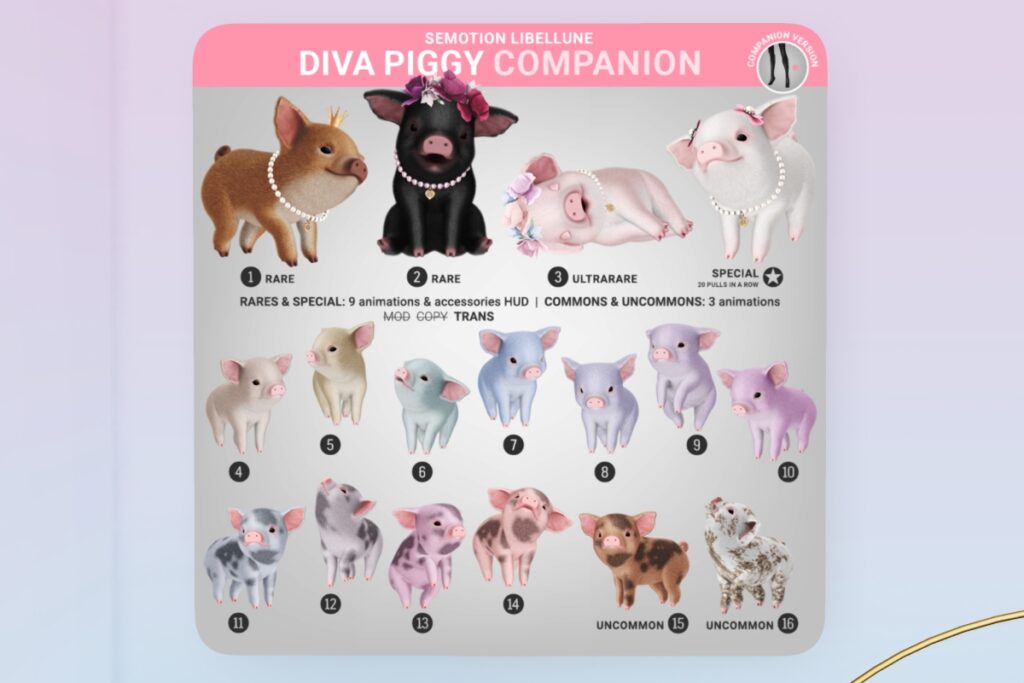 Diva Piggy Animated Companion, L$88 per play
