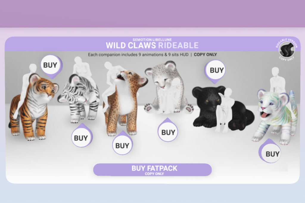 Wild Claws Rideable L$189-L$299 each/L$1499 FP