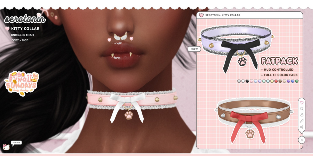 Kitty Collar	&lt;a href=&quot;http://maps.secondlife.com/secondlife/Happiness/54/42/2802&quot;&gt;Teleport&lt;/a&gt;