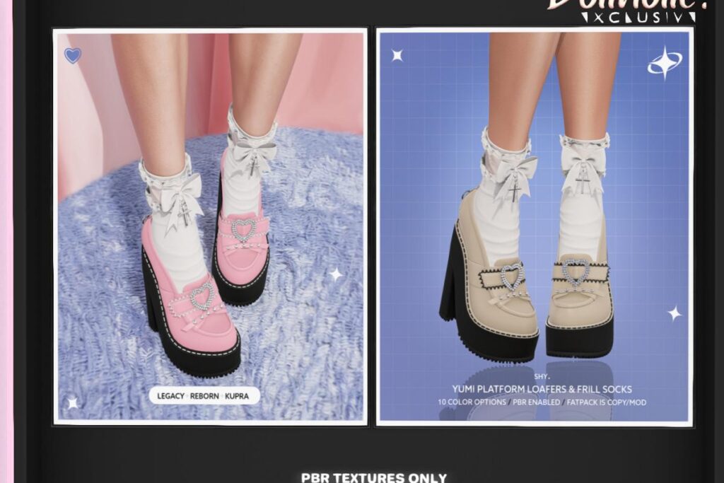 Yumi Platform Loafers &amp; Frill Socks - Inithium/Legacy/Reborn, L$200-L$324 each/L$524 FP