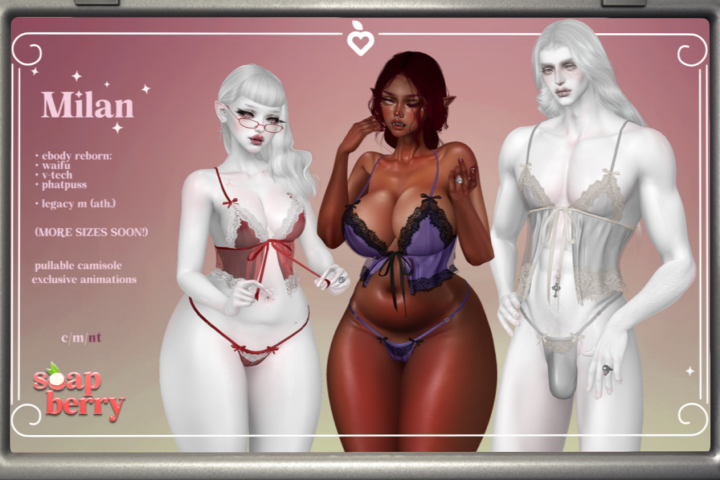 Milan Lingerie - Legacy M/Reborn/+mods, L$650 each/L$1170 FP