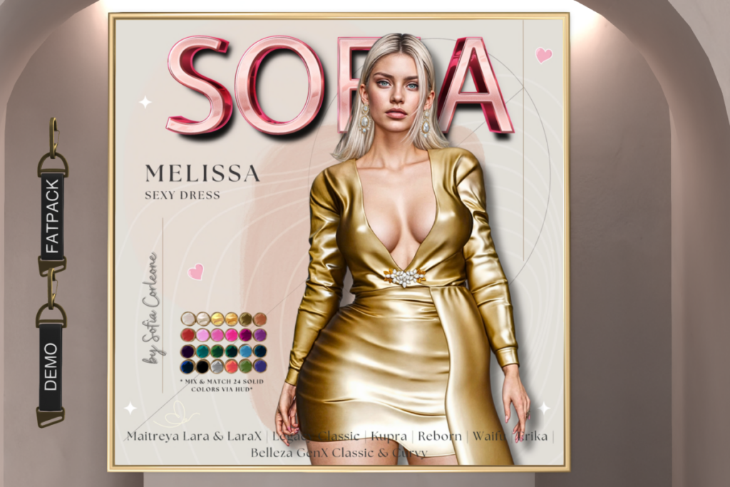 Melissa Dress - Erika/GenX/Inithium/Legacy/Maitreya/Reborn/+mods, L$155 each/L$750 FP