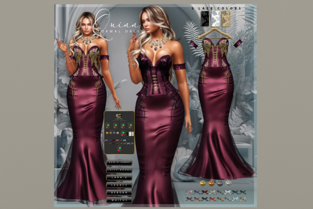 Quinn Dress - GenX/Legacy/MaitreyaX/Reborn/+mods, L$500 each/L$3000 FP