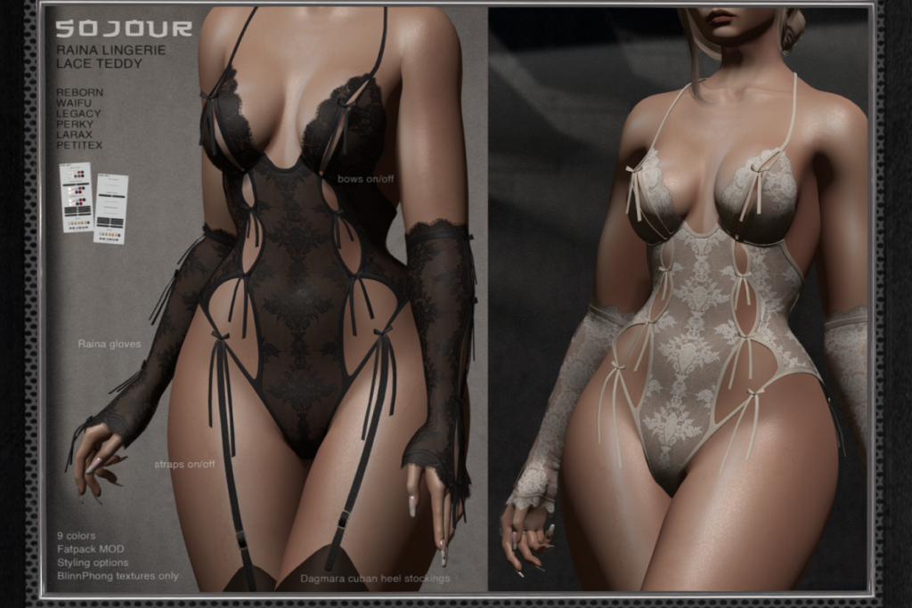 Raina Lacey Teddy Lingerie - Legacy/MaitreyaX/Reborn/+mods, L$249 each/L$999 FP