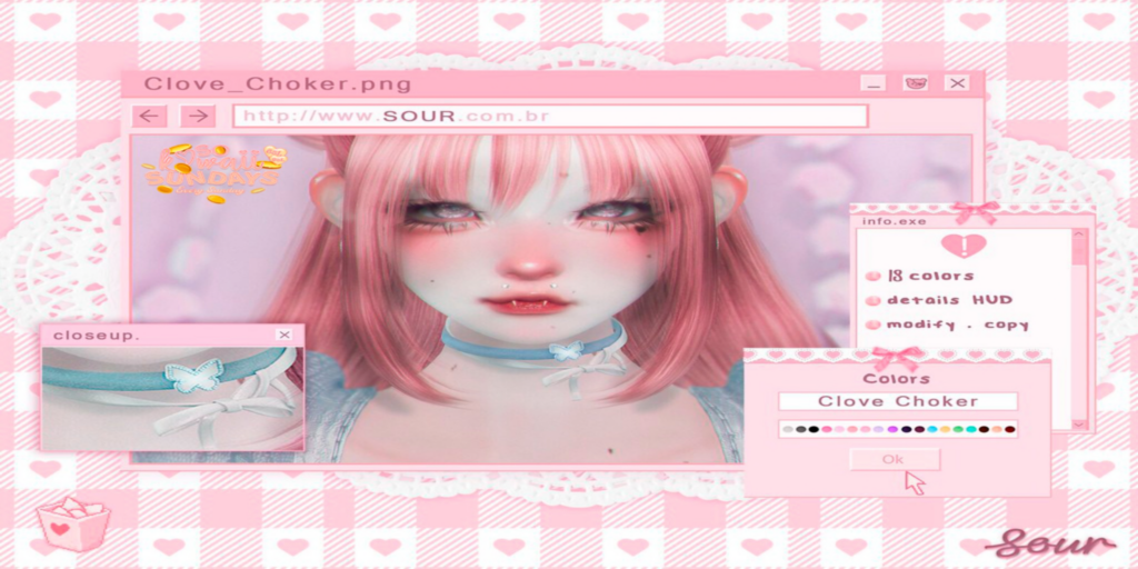 Clove Choker	&lt;a href=&quot;http://maps.secondlife.com/secondlife/Tomoeda/114/172/2&quot;&gt;Teleport&lt;/a&gt;