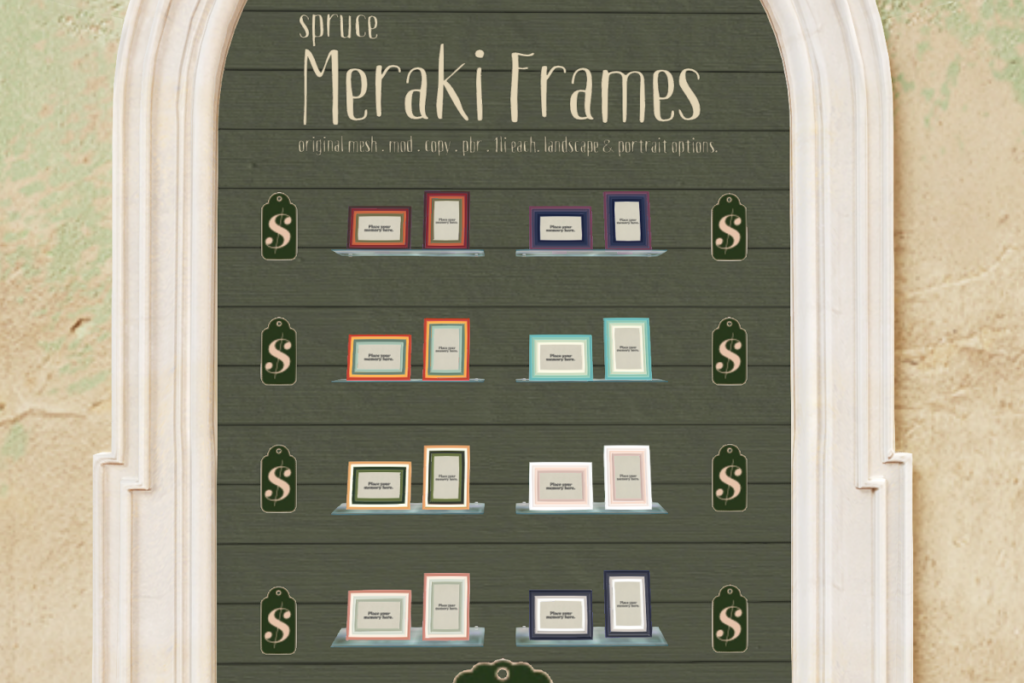 Meraki Frames, L$125 each/L$399 FP