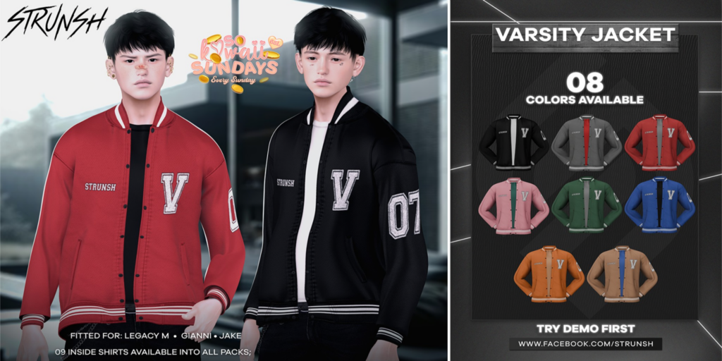 Varsity Jacket - Gianni/Jake/Legacy	&lt;a href=&quot;http://maps.secondlife.com/secondlife/Heartbreak/124/133/94&quot;&gt;Teleport&lt;/a&gt;