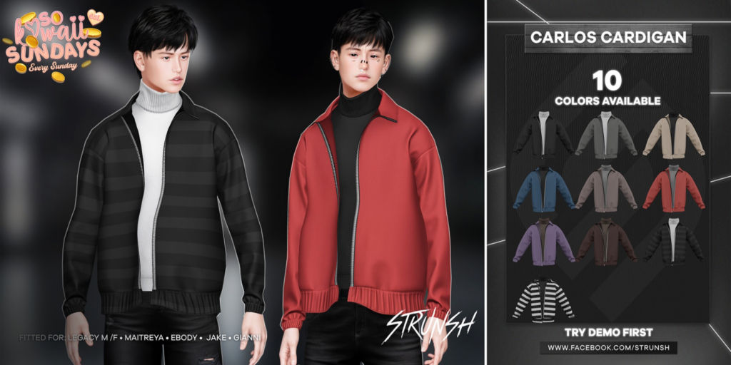 Carlos Cardigan - Gianni/Jake/Legacy M+F/Maitreya/Reborn	&lt;a href=&quot;http://maps.secondlife.com/secondlife/Heartbreak/124/133/94&quot;&gt;Teleport&lt;/a&gt;