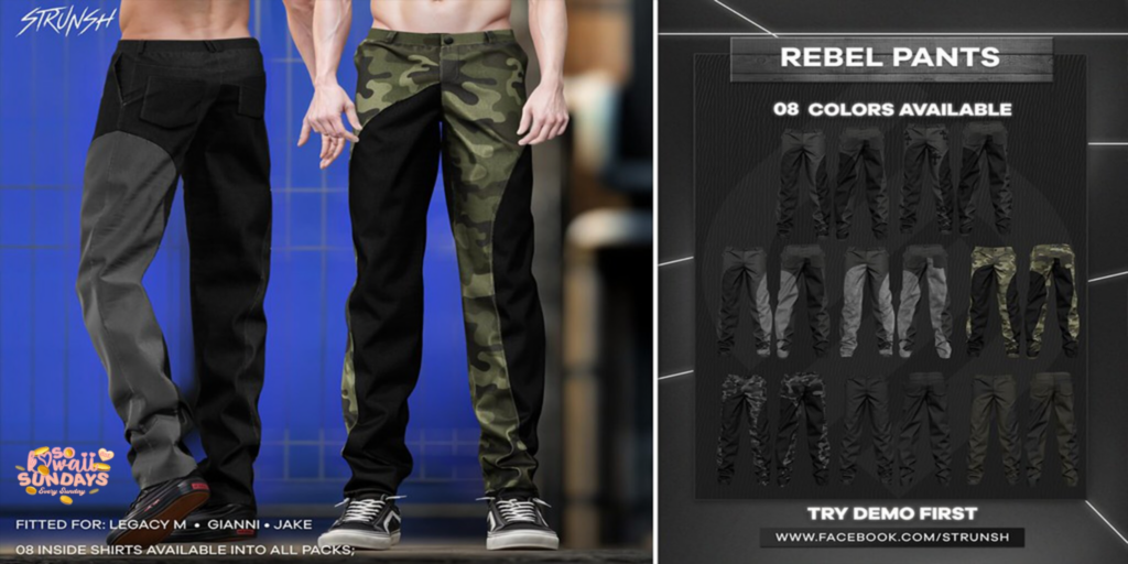 Rebel Pants - Gianni/Jake/Legacy	&lt;a href=&quot;http://maps.secondlife.com/secondlife/Heartbreak/124/133/94&quot;&gt;Teleport&lt;/a&gt;