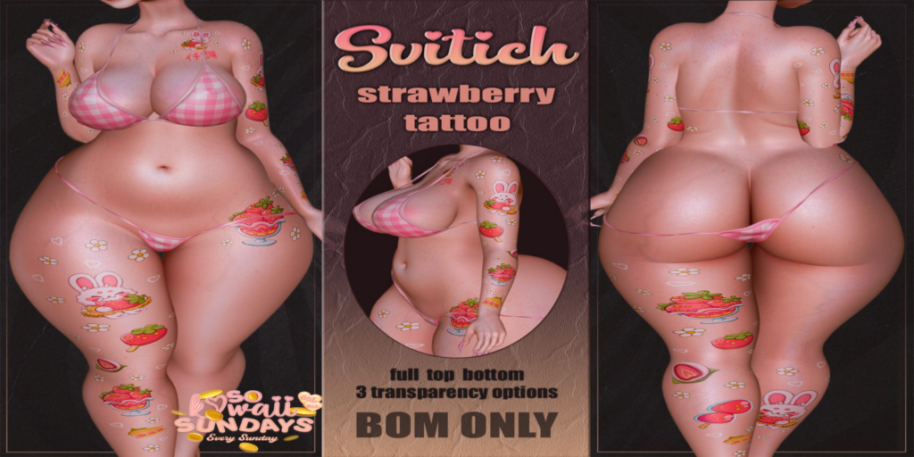 Strawberry Tattoo - BOM	&lt;a href=&quot;http://maps.secondlife.com/secondlife/CHICCO%20ISLAND/236/169/1533&quot;&gt;Teleport&lt;/a&gt;