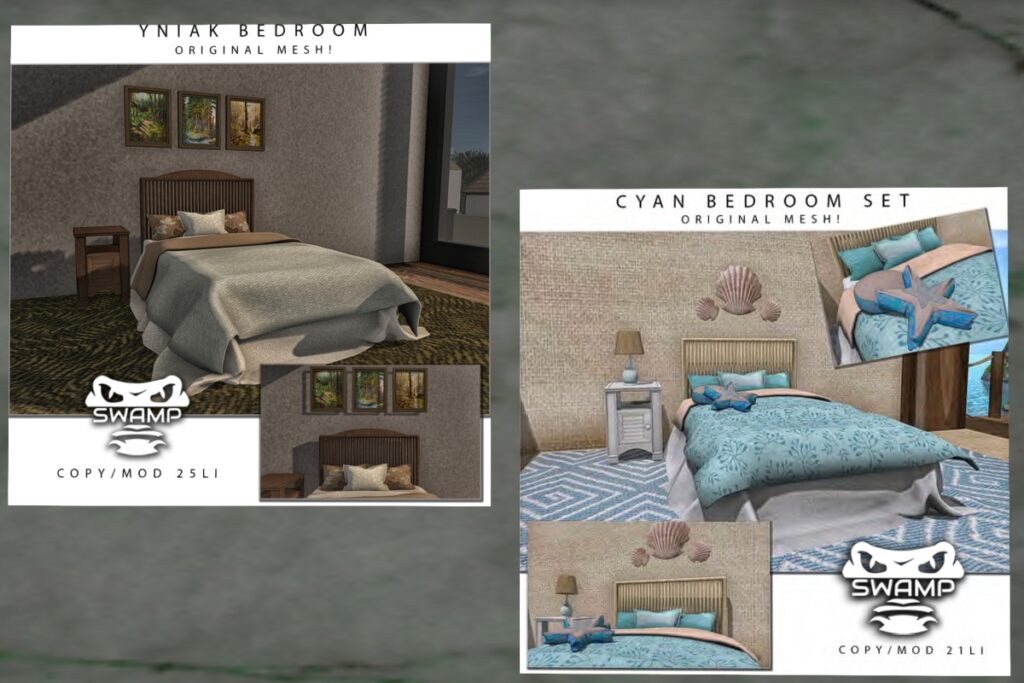 Yniak Bedroom Decor Set, L$154 | Cyan Bedroom Decor Set, L$175