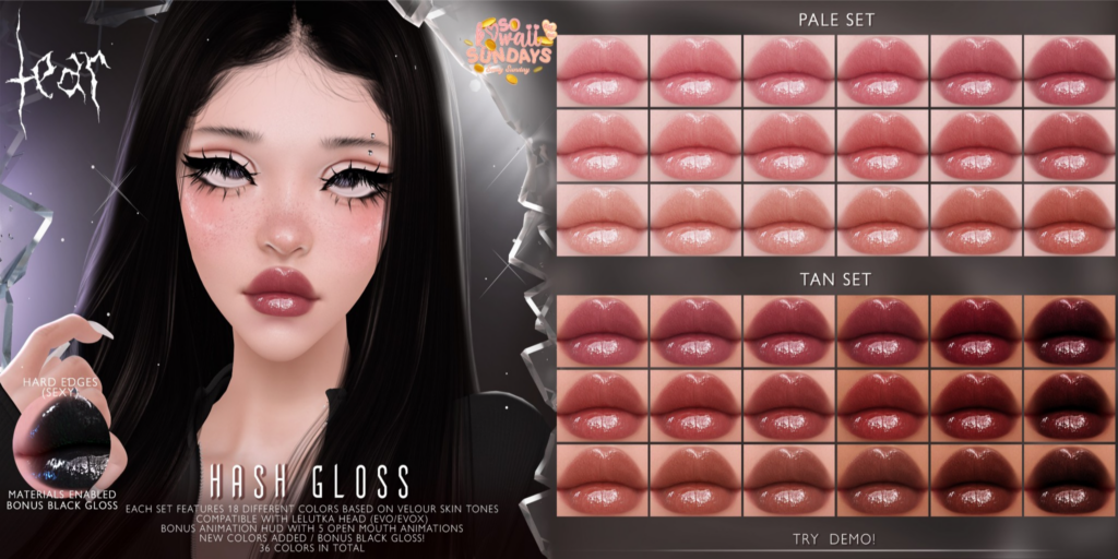 Hash Gloss Lipstick - Evo/EvoX	&lt;a href=&quot;http://maps.secondlife.com/secondlife/Hashira/150/190/3&quot;&gt;Teleport&lt;/a&gt;
