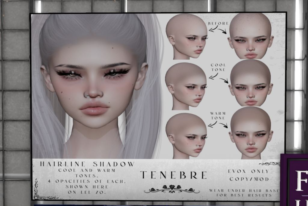 Hairline Shadows - EvoX	&lt;a href=&quot;http://maps.secondlife.com/secondlife/Nocturnal%20Collective/120/126/29&quot; target=&quot;_blank&quot;&gt;Teleport&lt;/a&gt;