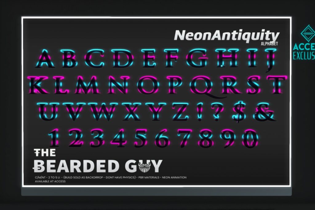 Neon Antiquity Alphabet Decor, L$299