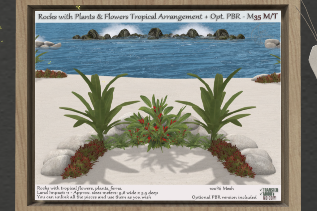 Tropical Flowers &amp; Rocks Arrangement - transfer, L$90