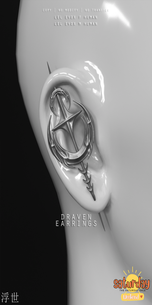 Draven Earrings - EvoX M+F Human	&lt;a href=&quot;https://maps.secondlife.com/secondlife/Stellar/32/213/501&quot;&gt;Teleport&lt;/a&gt;