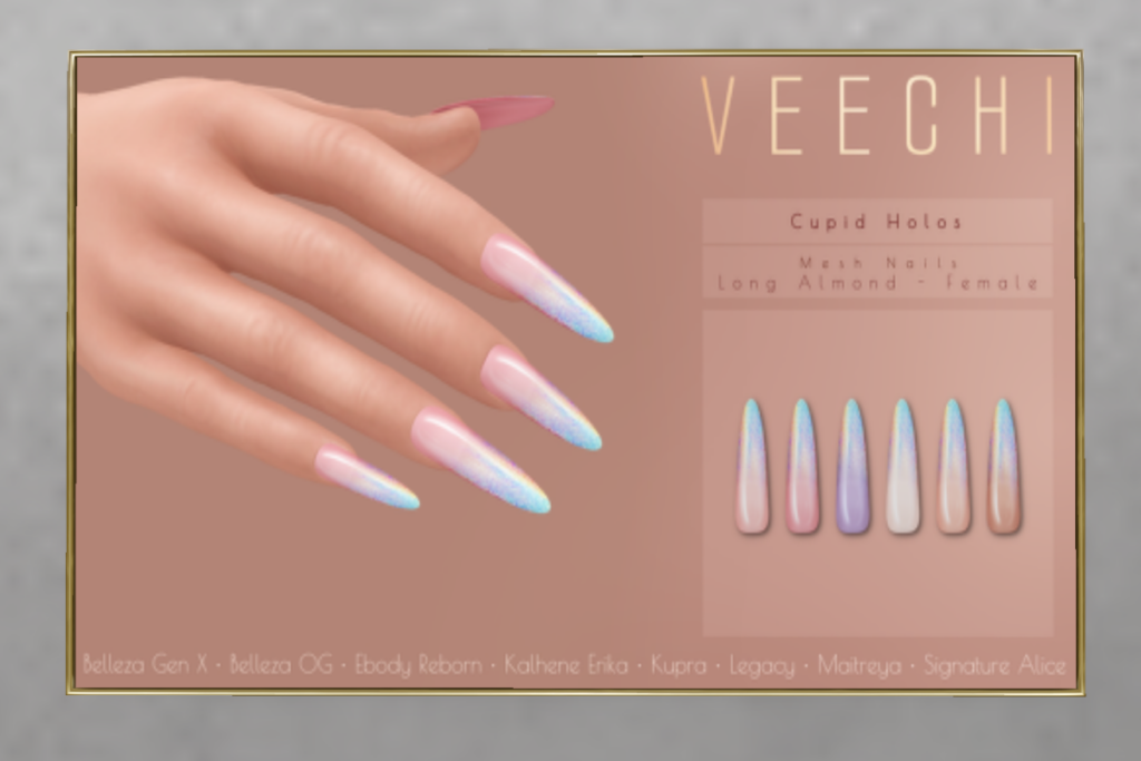 Cupid Holos Gels Mesh Nails // Long Almond Female - See ad for fits	&lt;a href=&quot;http://maps.secondlife.com/secondlife/floorplan/194/165/28&quot;&gt;TELEPORT&lt;/a&gt;