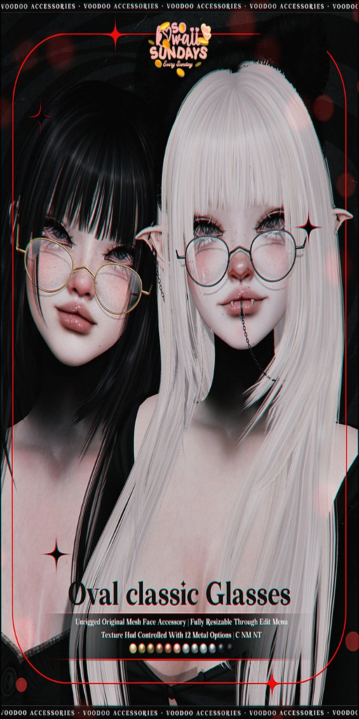 Oval Classic Glasses	&lt;a href=&quot;http://maps.secondlife.com/secondlife/The%20Conjuring/131/161/3004&quot;&gt;Teleport&lt;/a&gt;