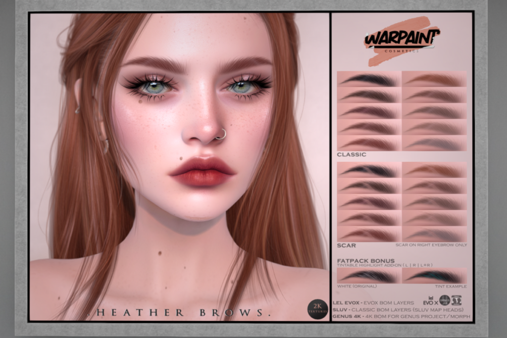 Heather Brows - EvoX/Genus/SLUV, L$295 each/L$450 each FP