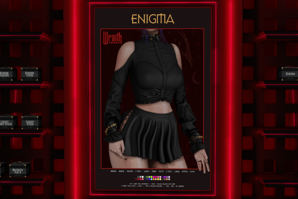 Enigma Shirt &amp; Skirt - Legacy/MaitreyaX/Reborn/+mods, L$400-L$700 each/L$1100-L$1700 each FP