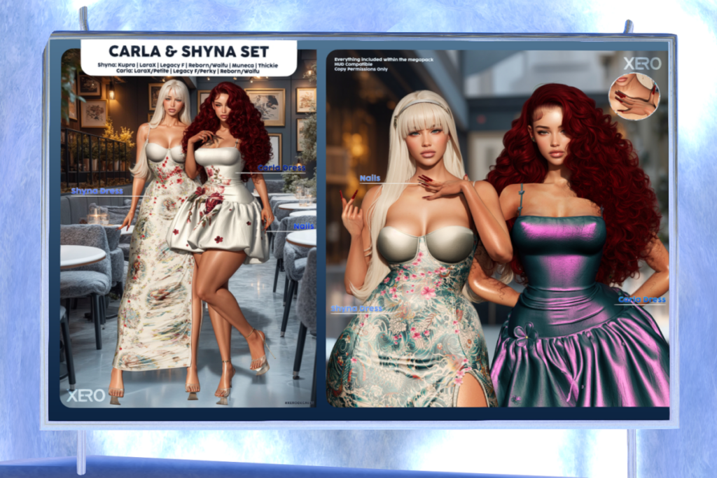 Shyna Dress - Inithium/Legacy/MaitreyaX/Reborn/Yentements/+mods, L$315 each/L$1299 FP | Carla Dress - Legacy/MaitreyaX/Reborn/+mods, L$100 each/L$499 FP