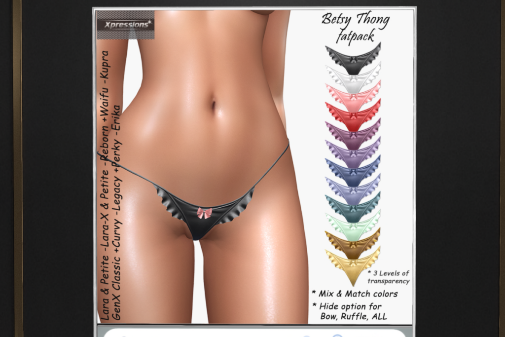 Betsy Thong - Erika/GenX/Inithium/Legacy/Maitreya/Reborn/+mods, L$1300 FP