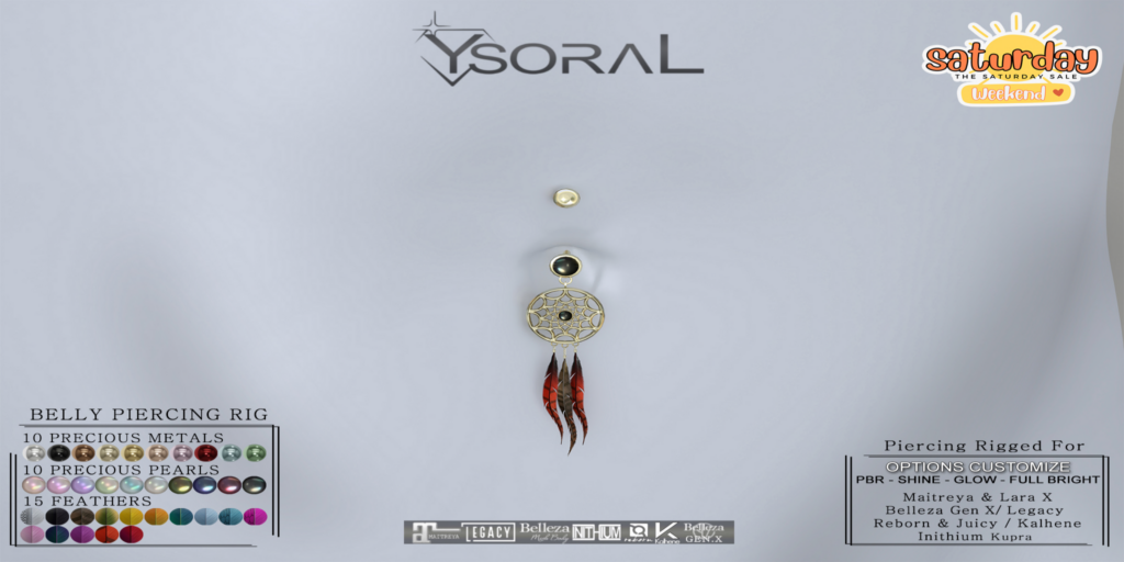 Belly Dreamcatcher Piercing - Erika/GenX/Inithium/Legacy/Maitreya/Reborn/+mods	&lt;a href=&quot;https://maps.secondlife.com/secondlife/ysoral/128/128/35&quot;&gt;Teleport&lt;/a&gt;