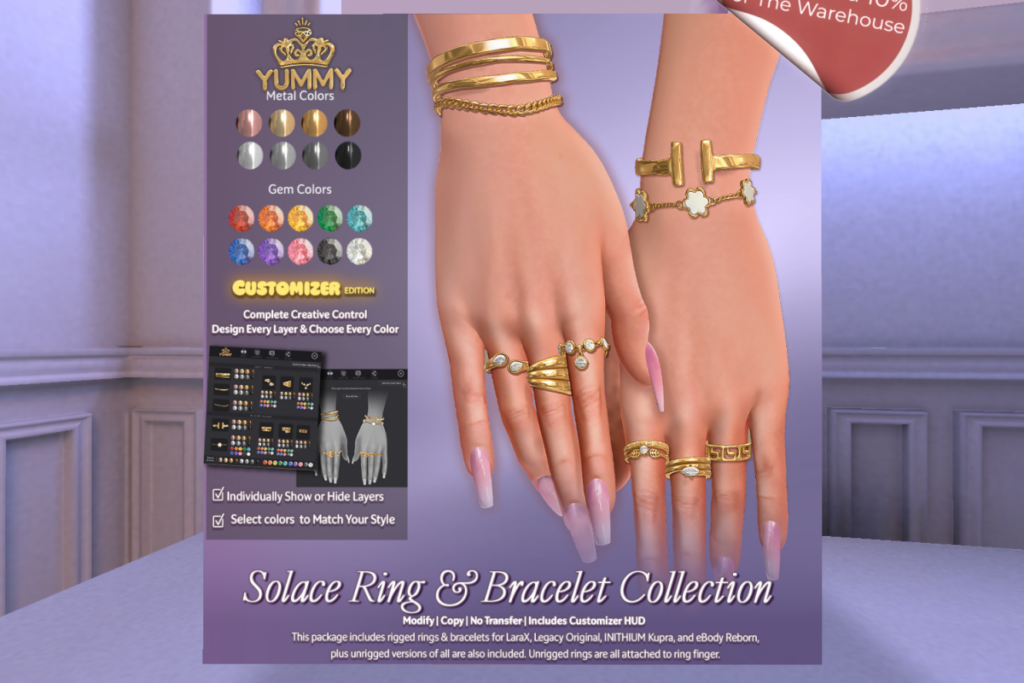 Solace Ring &amp; Bracelet Collection - Inithium/Legacy/MaitreyaX/Reborn, L$395