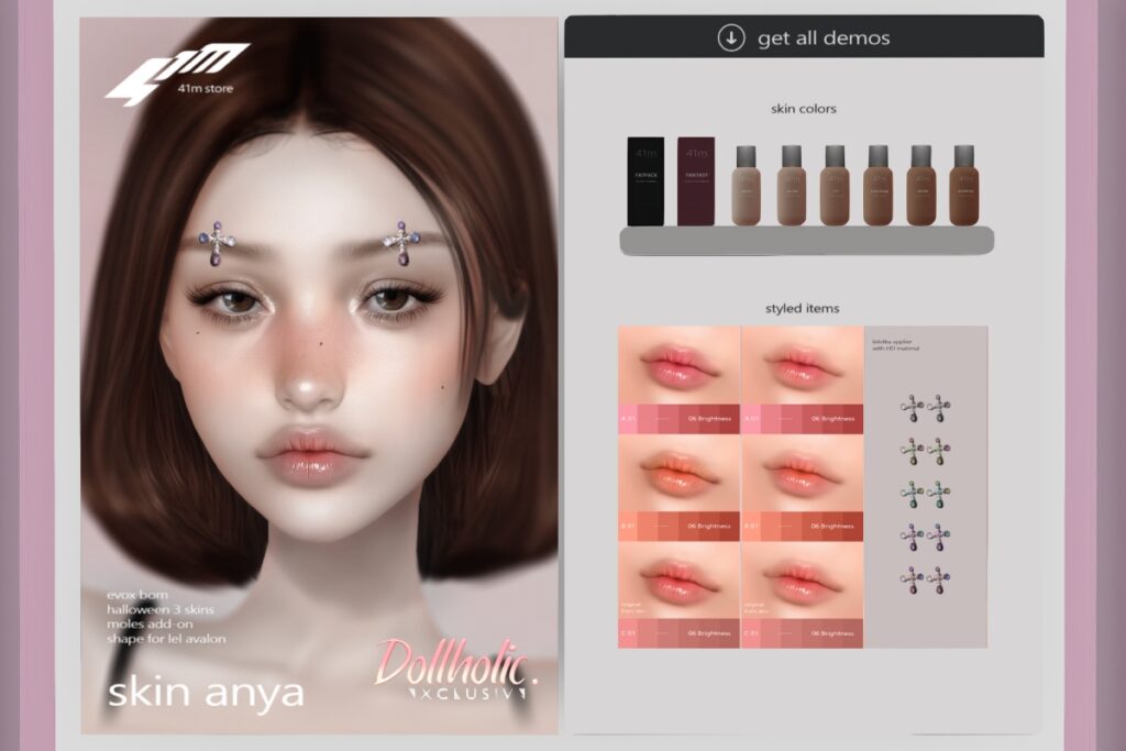 Anya Skin - EvoX, L$799 each/L$1099-L$2099 FP | Anya Lipstick - EvoX, L$ 399 | Cross Brown Gems EvoX - L$199