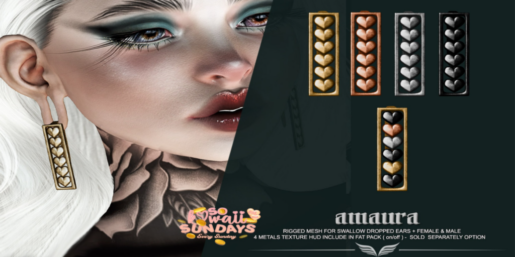 Amaura Earrings - Swallow Dropped M+F	&lt;a href=&quot;https://maps.secondlife.com/secondlife/Amazing%20Dreams/33/213/2500&quot;&gt;Teleport&lt;/a&gt;