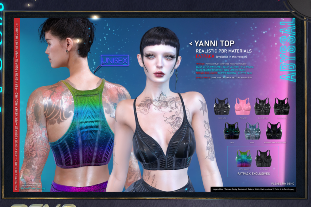 Yanni Top - Legacy F+M/MaitreyaX/Reborn/+mods, L$299 each/L$1477 FP