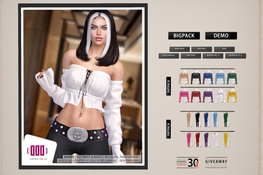 Bunny Outfit - Legacy/Maitreya/Reborn/+mods, L$290 each/L$1200 each FP/L$790 each Body Pack/L$2100 MP