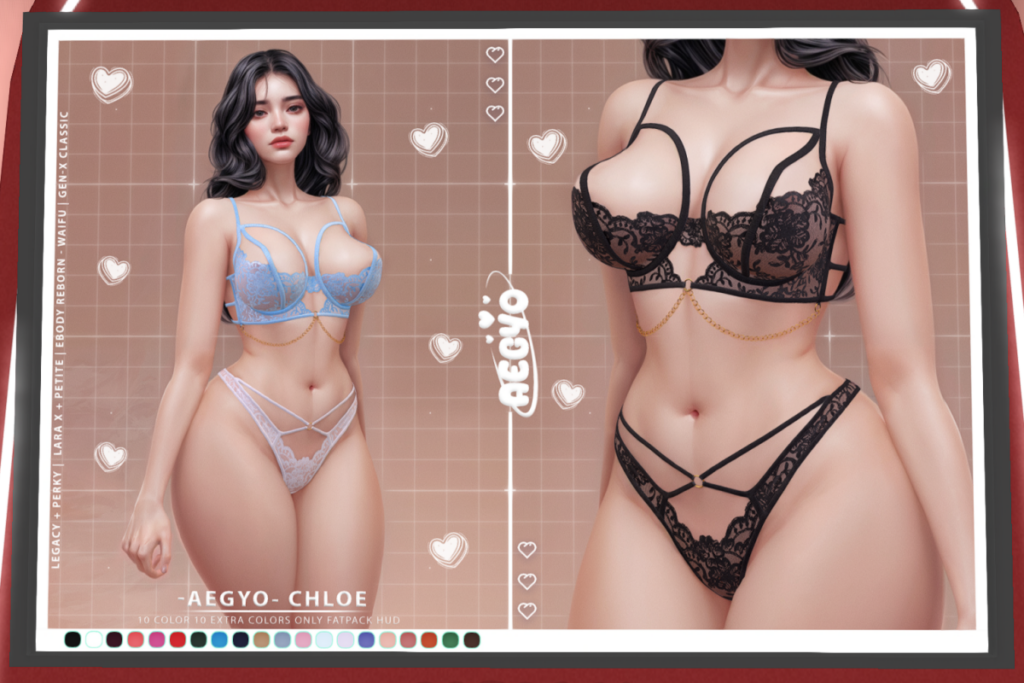 Chloe Lingerie - GenX Classic/Legacy/MaitreyaX/Reborn/+mods, L$198 each/L$998 FP
