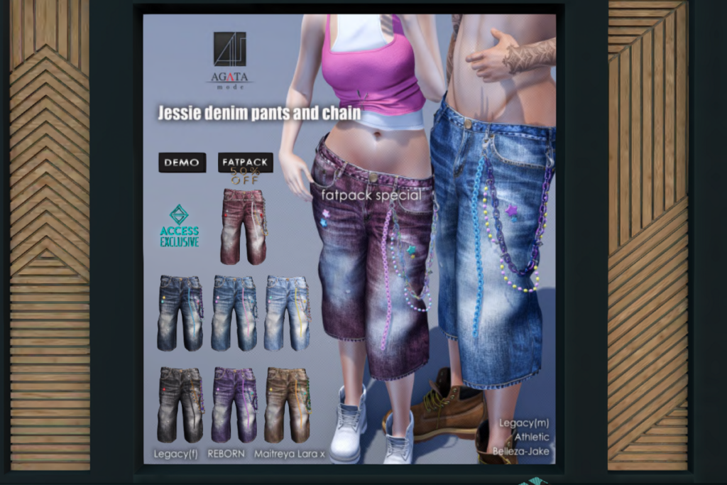 Jessie Denim Pants &amp; Chain - Jake/LegacyF+M/MaitreyaX/Reborn/+mods, L$300 each/L$900 FP
