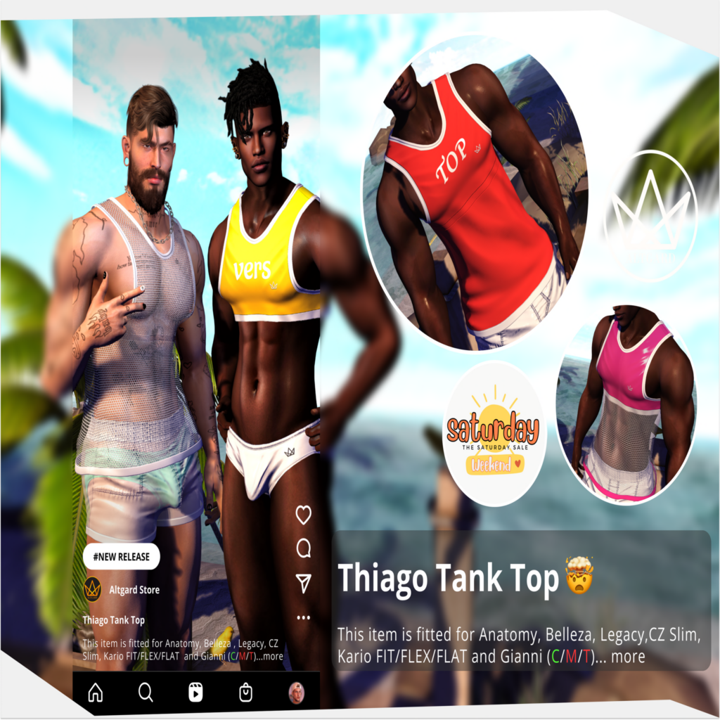 Thiago Tank Top - Anatomy/CZ Slim/Gianni/Jake/Kario Fit+Flex+Flat/Legacy	&lt;a href=&quot;http://maps.secondlife.com/secondlife/Gladstone%20Cove/92/189/1040&quot;&gt;Teleport&lt;/a&gt;
