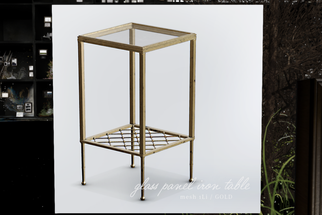 Glass Panel Iron Table	&lt;a href=&quot;http://maps.secondlife.com/secondlife/Rigi/41/98/3798&quot; target=&quot;_blank&quot;&gt;Teleport&lt;/a&gt;