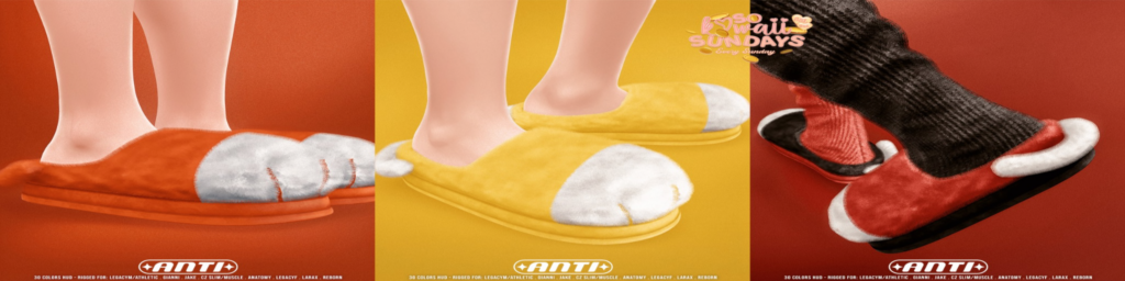 Slippers - Anatomy/Gianni/Jake/Legacy M+F/MaitreyaX/Reborn/+mods	&lt;a href=&quot;http://maps.secondlife.com/secondlife/maya%20bay/46/157/1002&quot;&gt;Teleport&lt;/a&gt;