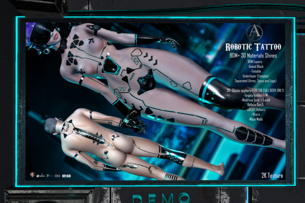 Robotic Tattoo &amp; Shines - EvoX/GenX/Inithium/Legacy/Maitreya/Reborn/+mods, L$499
