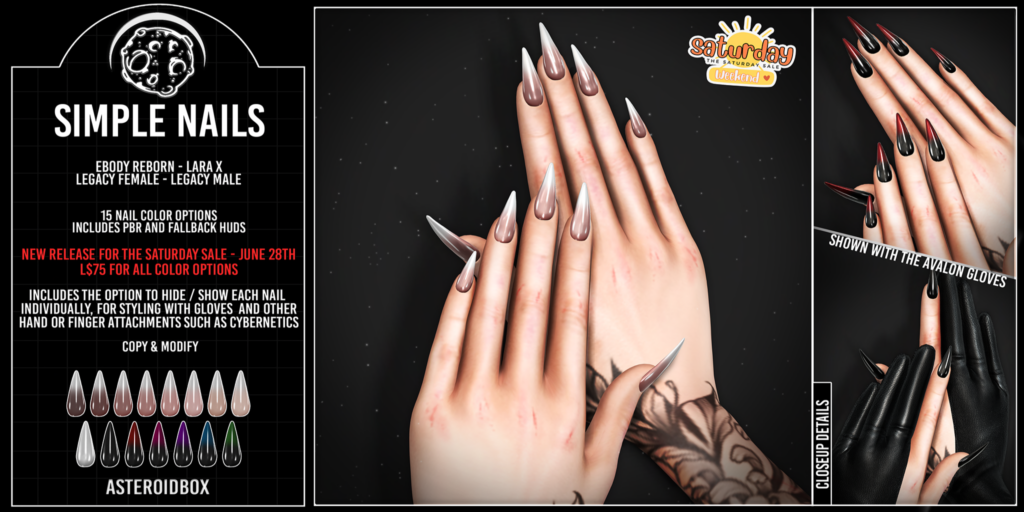 Simple Mesh Nails - Legacy M+F/MaitreyaX/Reborn	&lt;a href=&quot;http://maps.secondlife.com/secondlife/AsteroidBox/137/159/201&quot;&gt;Teleport&lt;/a&gt;