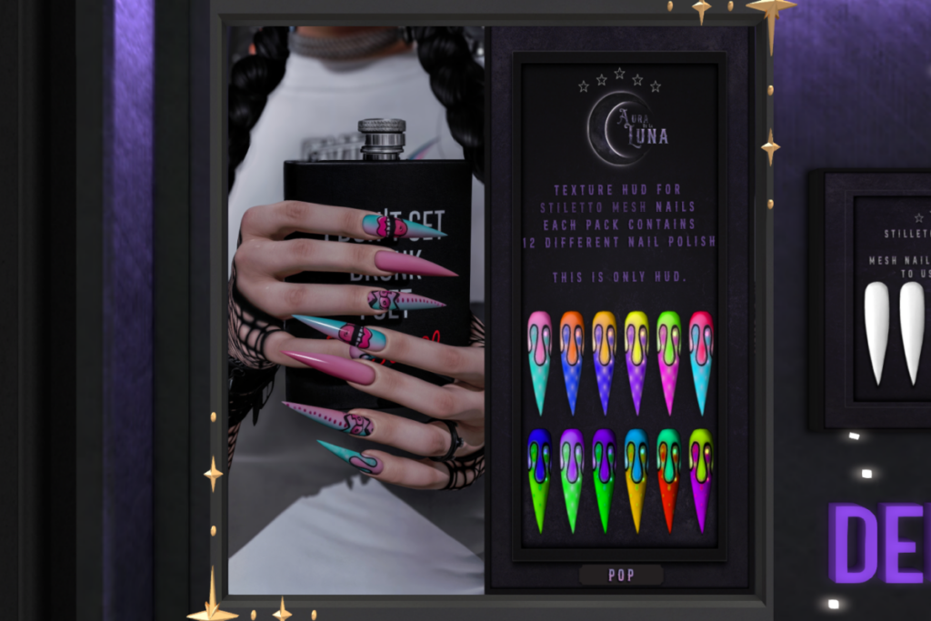 Pop Nail Textures for Stiletto Mesh Nails, L$350