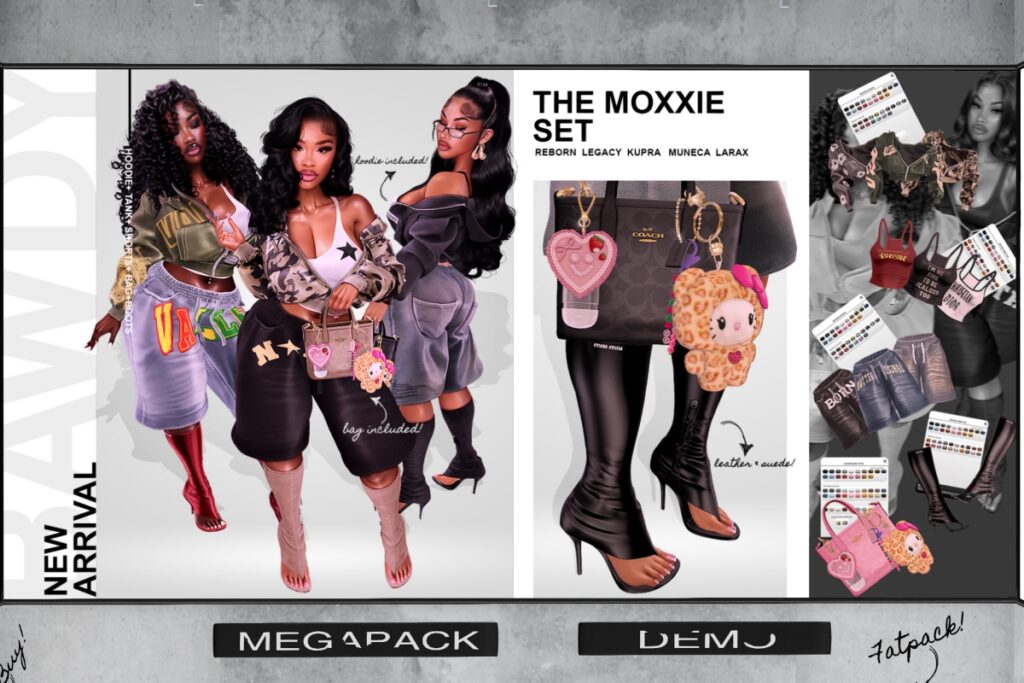 The Moxxie Set - Inithium/Legacy/MaitreyaX/Reborn/Yentenments, L$299 each/L$1099-L$1599 each FP/L$3999 MP
