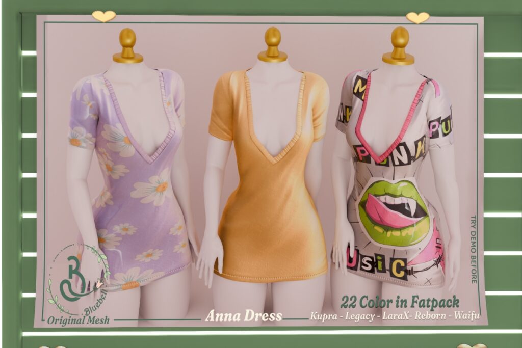 Anna Dress - Inithium/Legacy/MaitreyaX/Reborn/+mods, L$250 each/L$1150 FP