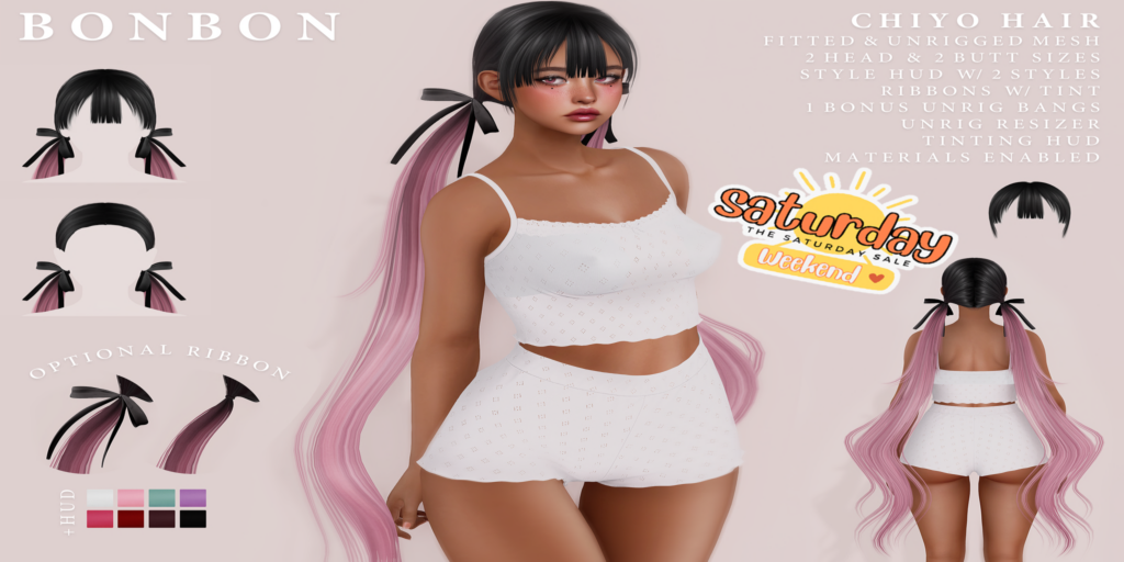 Chiyo Hairstyle	&lt;a href=&quot;https://maps.secondlife.com/secondlife/Escapes/48/28/1004&quot;&gt;Teleport&lt;/a&gt;