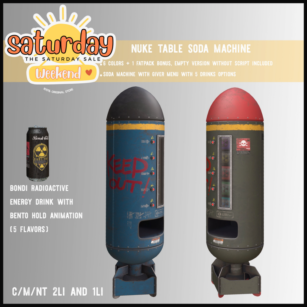 Nuke Table Soda Machine	&lt;a href=&quot;http://maps.secondlife.com/secondlife/Daydreaming/17/66/22&quot;&gt;Teleport&lt;/a&gt;