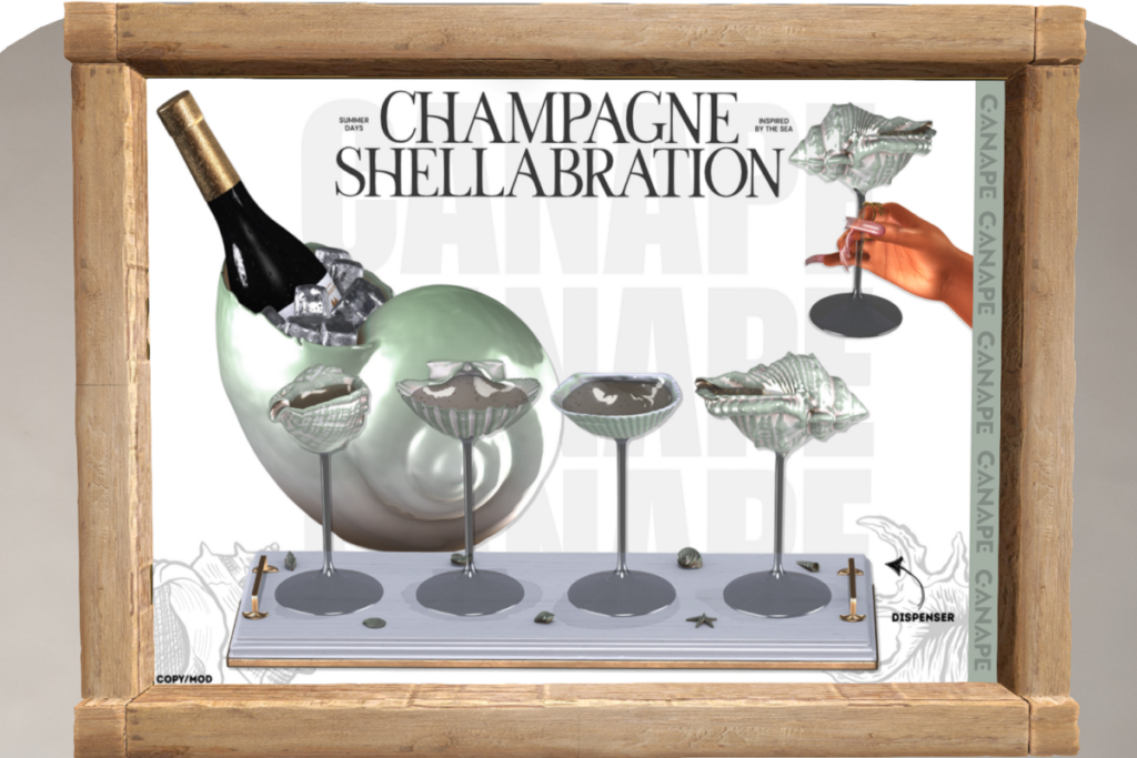 Champagne Shellabration Dispenser, L$375 each/L$1150 FP