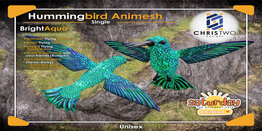 Hummingbird Animesh Companion	&lt;a href=&quot;http://maps.secondlife.com/secondlife/Chris%20Two%20Designs/128/129/15&quot;&gt;Teleport&lt;/a&gt;