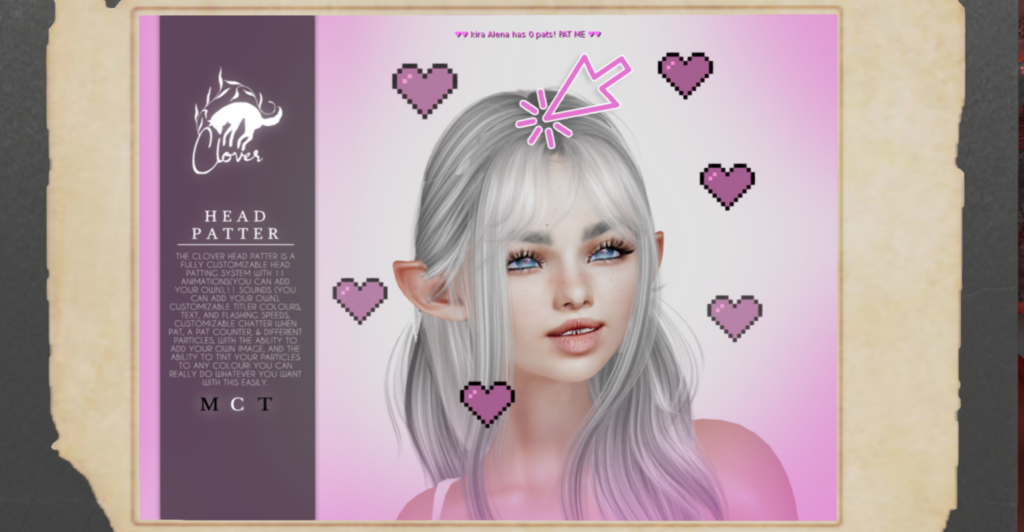 Head Patter	&lt;a href=&quot;http://maps.secondlife.com/secondlife/RAWR/68/136/21&quot; target=&quot;_blank&quot;&gt;Teleport&lt;/a&gt;